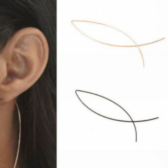 Gold and Silver Simple Geometric Curved Earring - Picture 4 of 4
